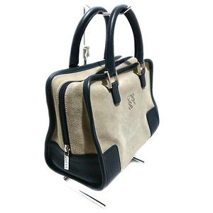 Loewe Gray Suede Amazona Leather Handbag 28 Navy